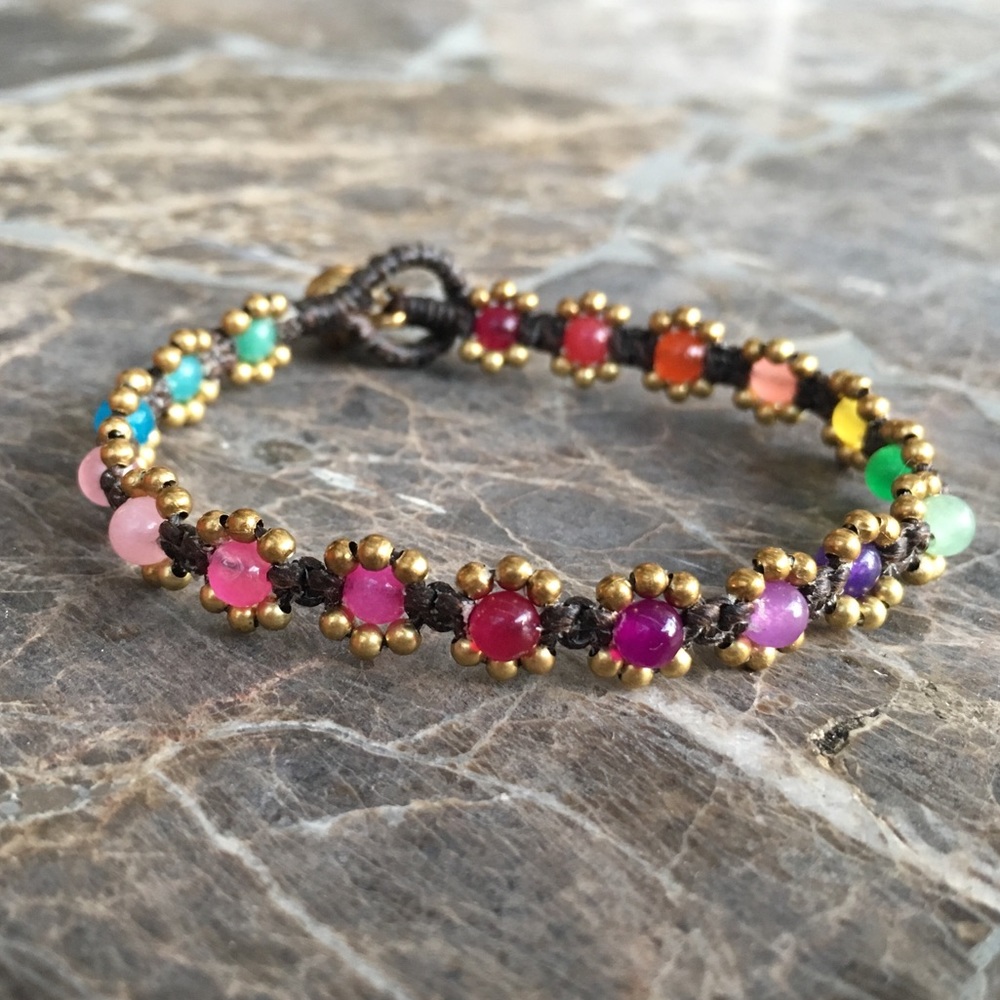 Hand woven colorful rainbow beaded bracelet